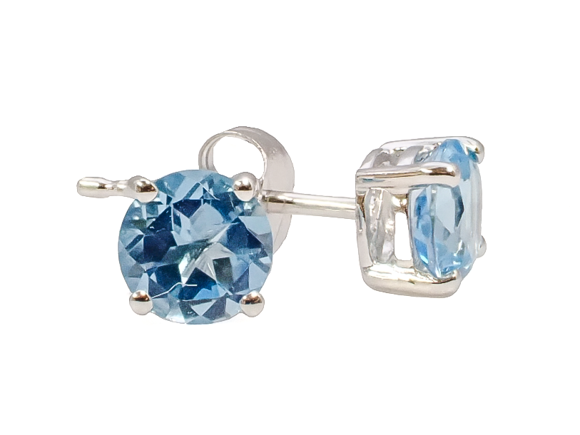 Stud 14 Karat White Blue Topaz Earring