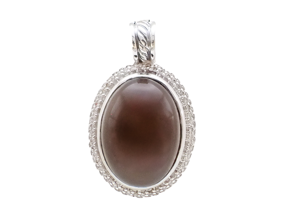 SILVER DAVID YURMAN SMOKY QUARTZ AND DIAMOND PENDANT