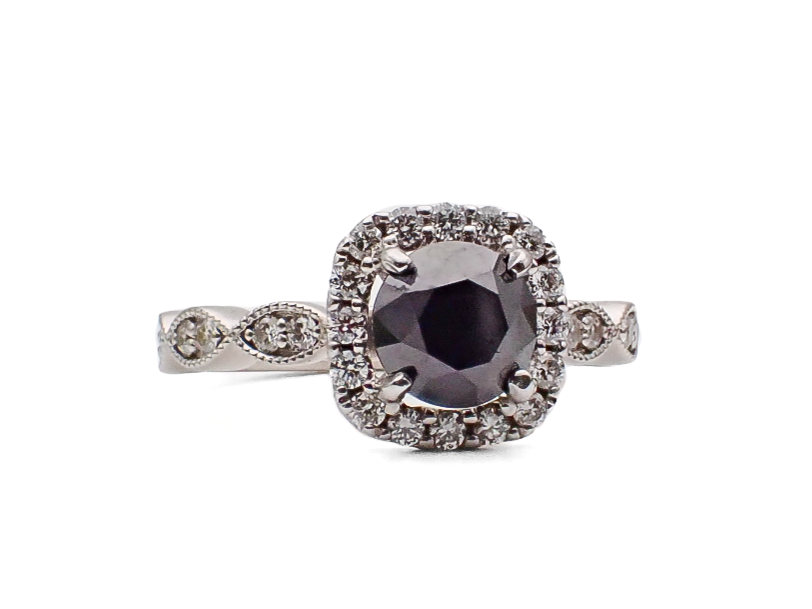 BLACK DIAMOND CENTER AND .50CTW DIAMOND ENGAGEMENT RING
