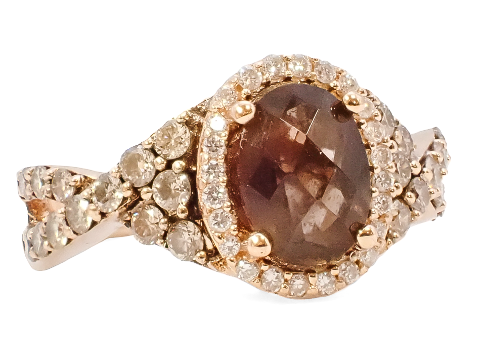 14K ROSE LEVIAN SMOKY QUARTZ AND DIA RING