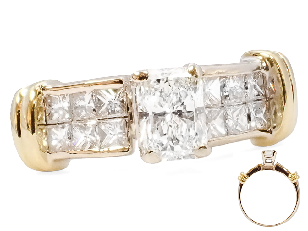 18K TWO-TONE RADIANT CENTER DIAMOND RING