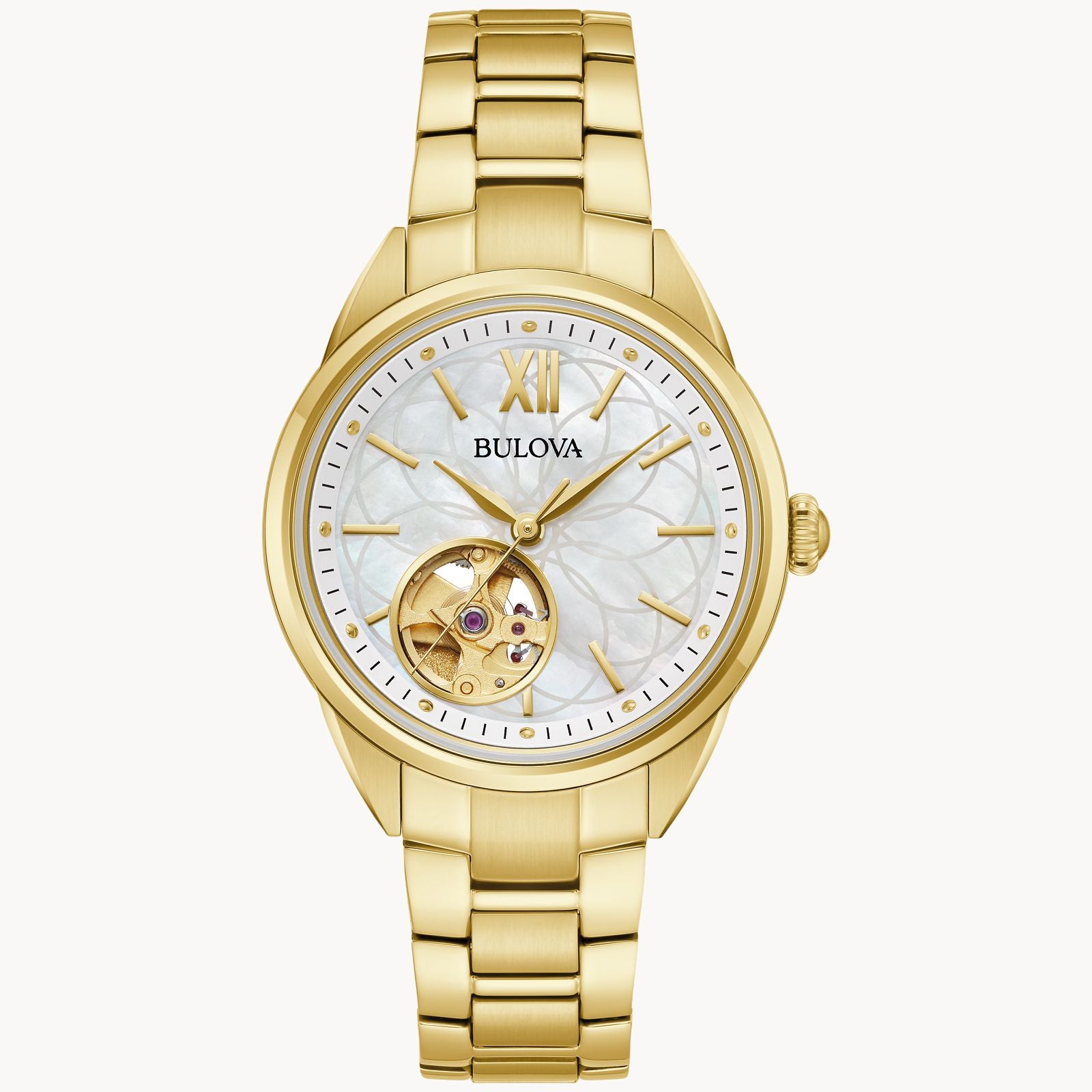 LADIES AUTOMATIC MOTHER OF PEARL YELLOW TONE WATCH