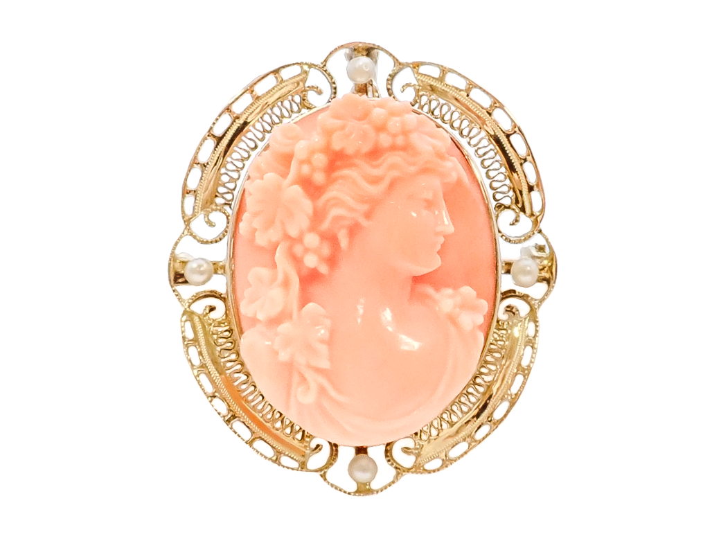 CORAL CAMEO BROOCH PENDANT