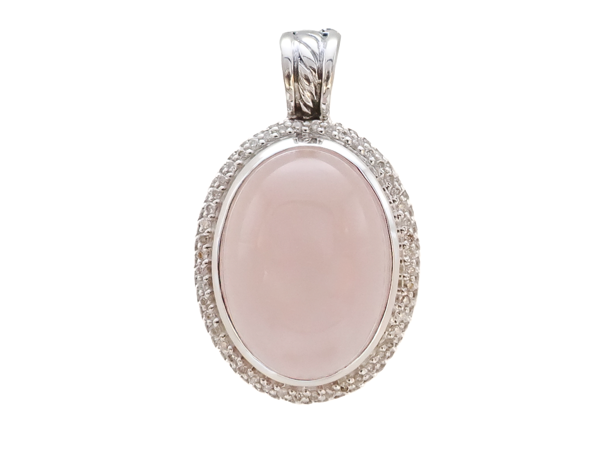 SILVER DAVID YURMAN ROSE QUARTZ AND DIAMOND PENDANT