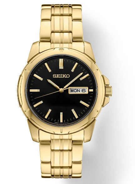 GENTS SEIKO YELLOW TONE BLACK DIAL
