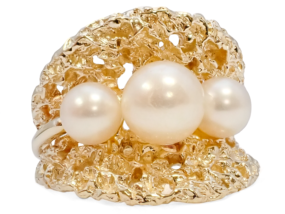 14K YELLOW 3 PEARL RING