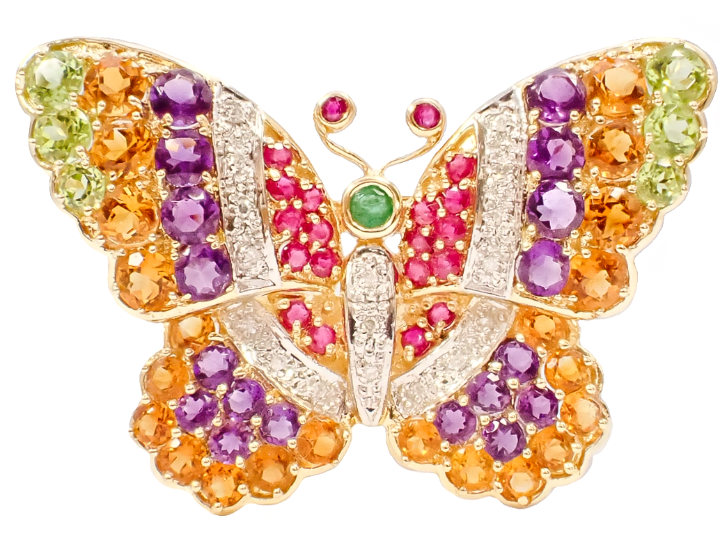 MULTI GEMSTONE BUTTERFLY BROOCH