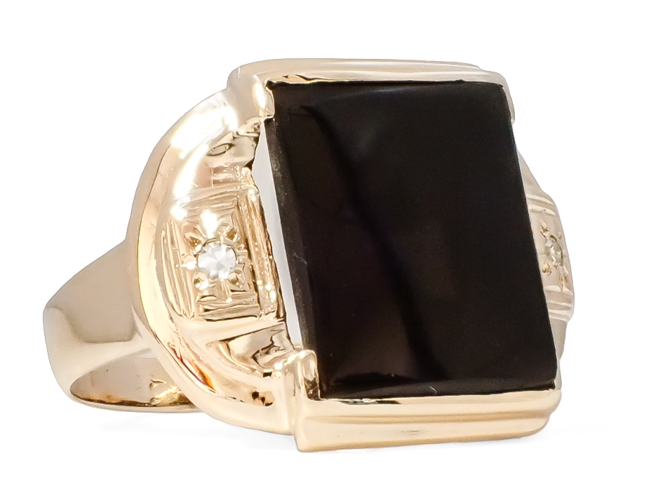 GENTS 10KY ONYX AND DIAMOND RING