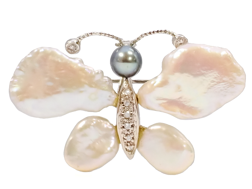 PEARL AND DIAMOND BUTTERFLY PIN/PENDANT