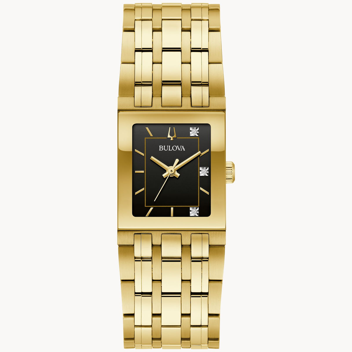 LADIES BULOVA YELLOW TONE BLACK DIAL WATCH