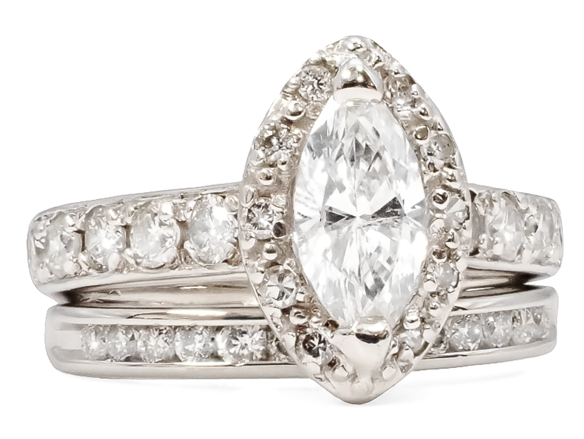 MARQUISE CENTER DIAMOND WEDDING SET RINGS