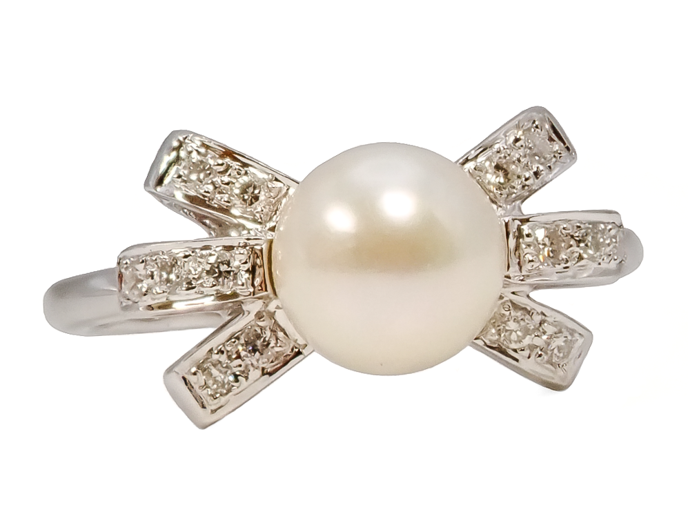PEARL AND DIAMOND BOW RING